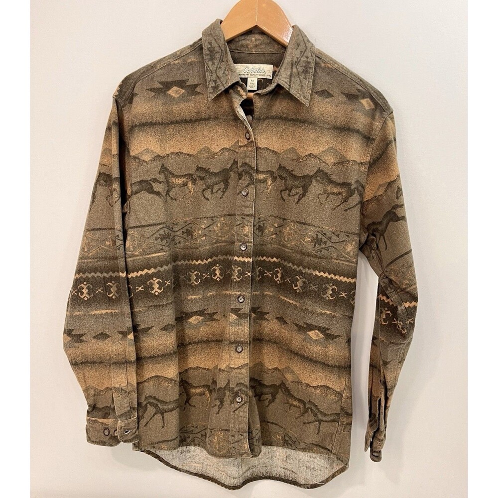 Cabelas Horse Camo Flannel Long Sleeve M Mens Medium Aztec Western
